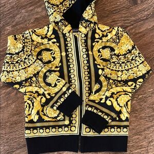 Kids Versace Black & Gold Baroque Zip-Up Hoodie size 10